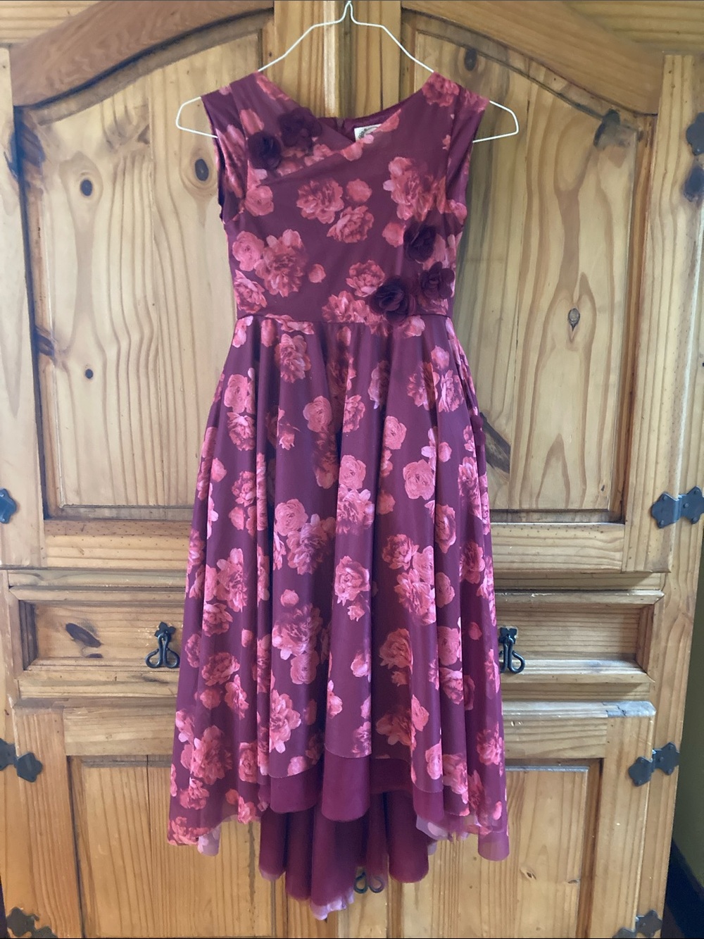 Girls Mia Joy red pink floral high low short sleeve dress size 8